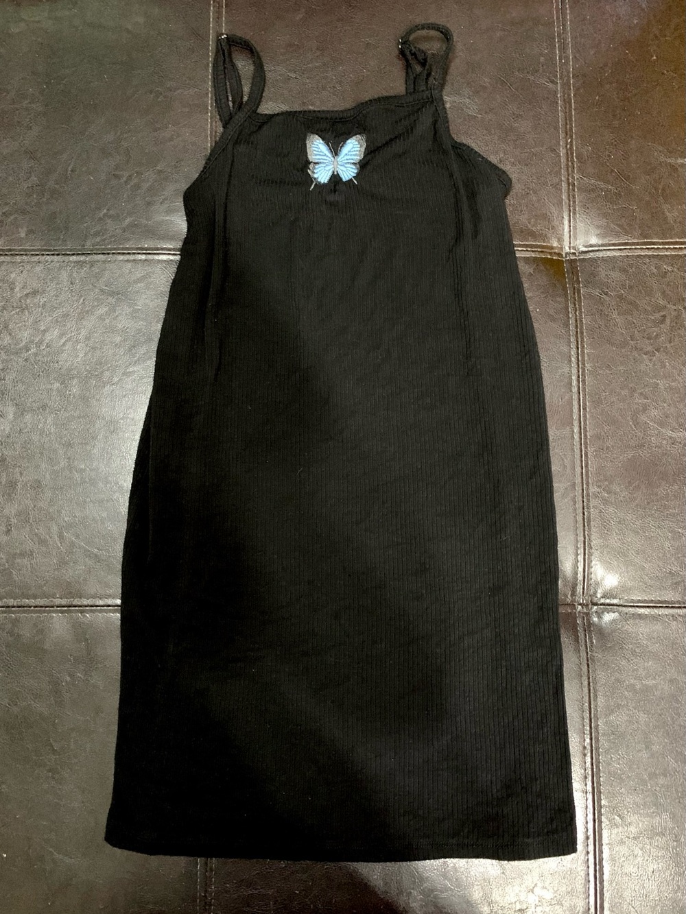 🌈6/$10 Black Ribbed Cami Dress with Blue Butterfly
